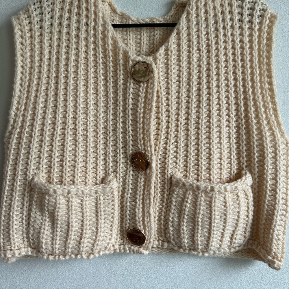 Cream Knit Button-Up Sweater Vest